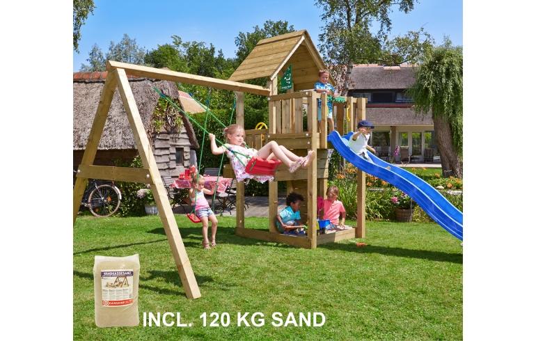 Lektorn Cubby, inkl. Swing modul, 120 kg sand, blå rutschkana