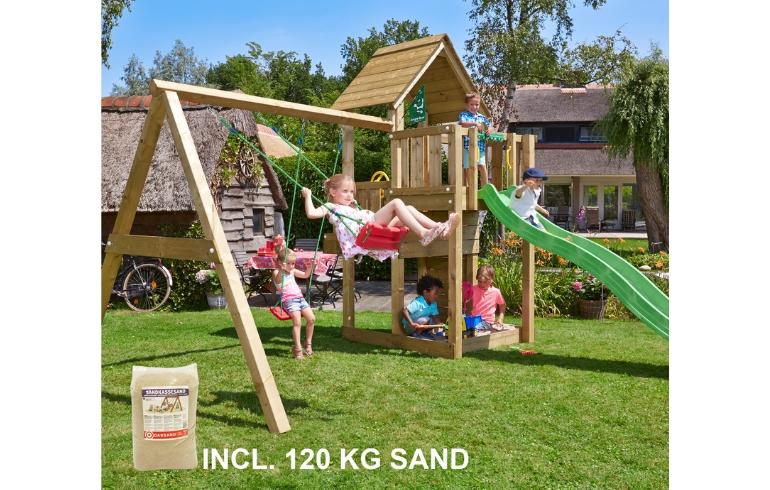 Lektorn Cubby, inkl. Swing modul, 120 kg sand, grön rutschkana