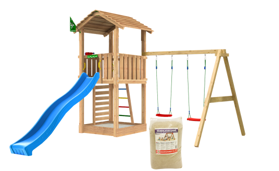 Lektorn Cottage 2.1, inkl. Swing modul, 120 kg sand, blå rutschkana - 