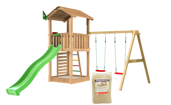 Lektorn Cottage 2.1, inkl. Swing modul, 120 kg sand, grön rutschkana - 