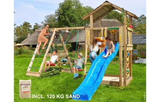 Lektorn Chalet 2.1, inkl. Climb modul, 120 kg sand, blå rutschkana - 