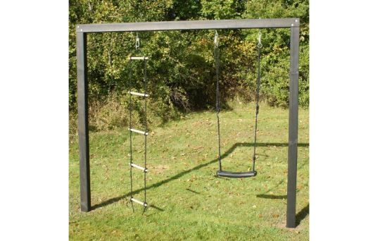 Gungställning, Arthur, inkl. repstege och gunga, svart grundmålad - 