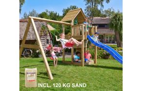 Lektorn Cubby, inkl. Swing modul, 120 kg sand, bl&aring; rutschkana