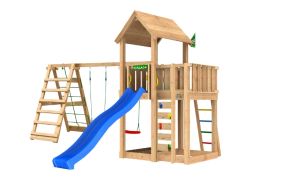 Lektorn Mansion 2.1, inkl. Climb modul, 120 kg sand, bl&aring; rutschkana